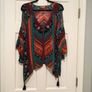 Democracy amazing, flowy, boho, gypsy, hippie cold shoulder top!